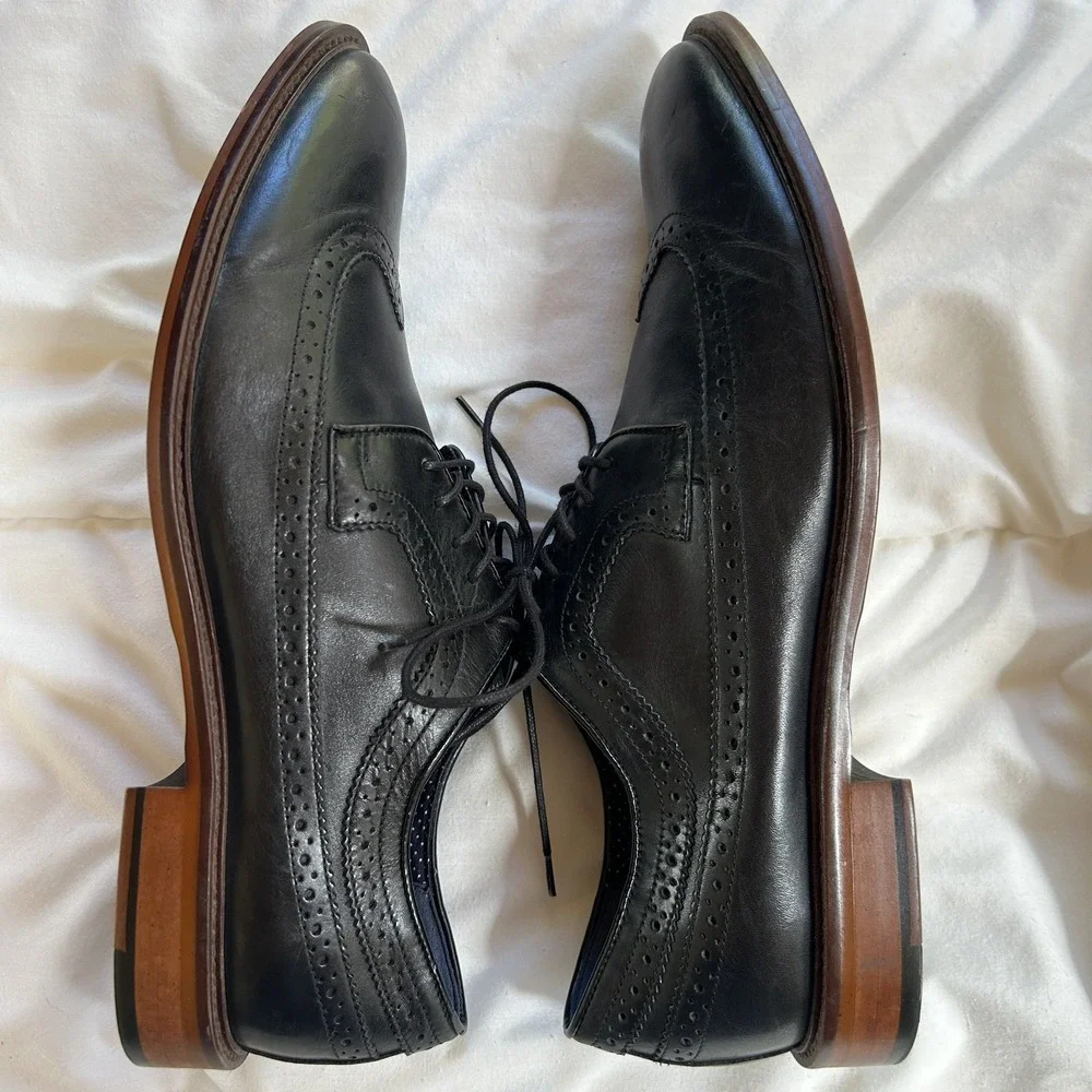 Aston Grey‎ Men's Lovorwen Wingtip Oxfords Size 11.5 Dress Shoes Black Leather